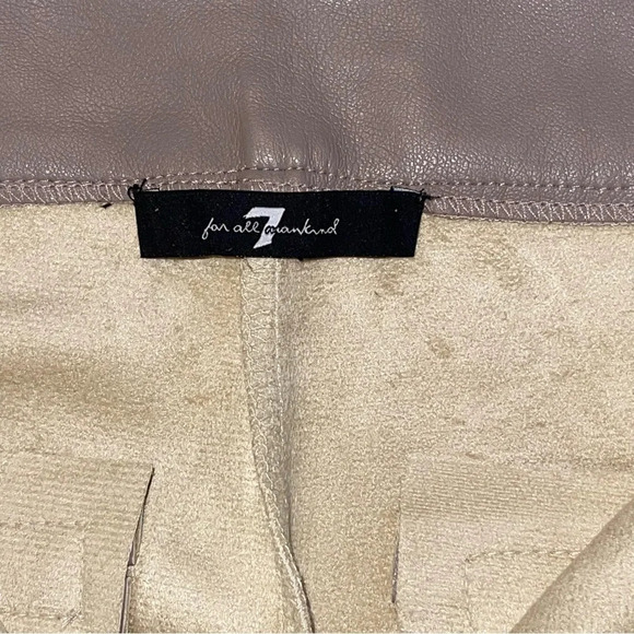 7 For All Mankind High Waisted Faux Leather Slim Leg Pant Taupe Sz S - Picture 8 of 13